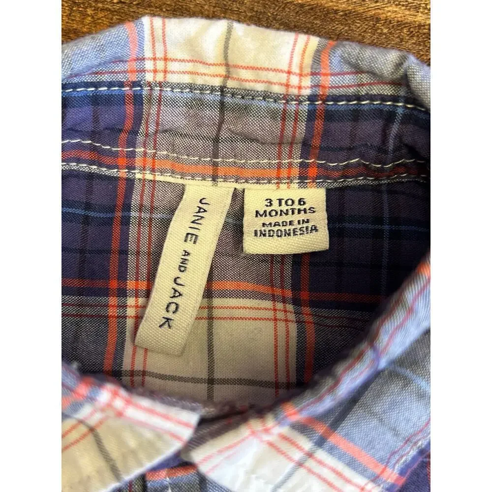JANIE and JACK Boy’s Plaid Long Sleeve Onesie Shirt / Size: 3-6 Months